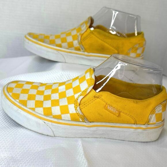 VANS Off The Wall Checkerboard Women's Size 7 Slip-On Sneaker Yellow & White - Picture 3 of 7